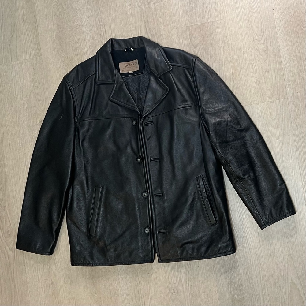 Vintage Guess Leather Button-Up Jacket Black